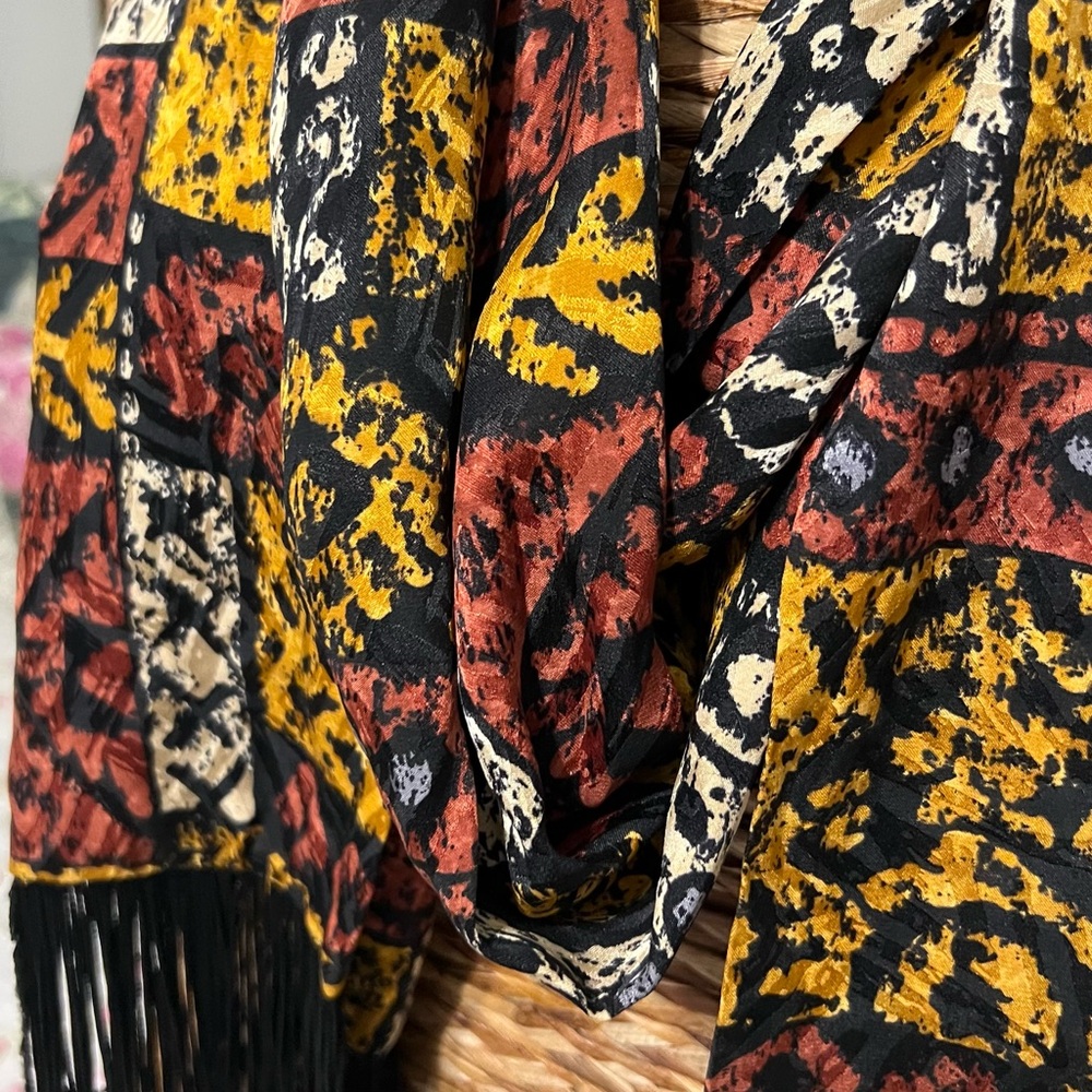 Fall Colored Patterned Silk Fringe Scarf